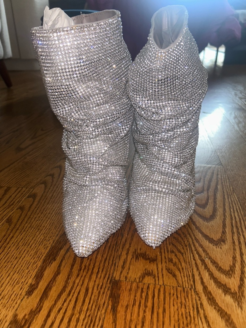 RAYE Silver Rhinestone Pointed-Toe Ankle Boots